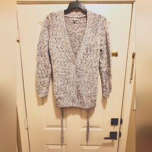 Womens Button-Close Sweater With Waist Tie